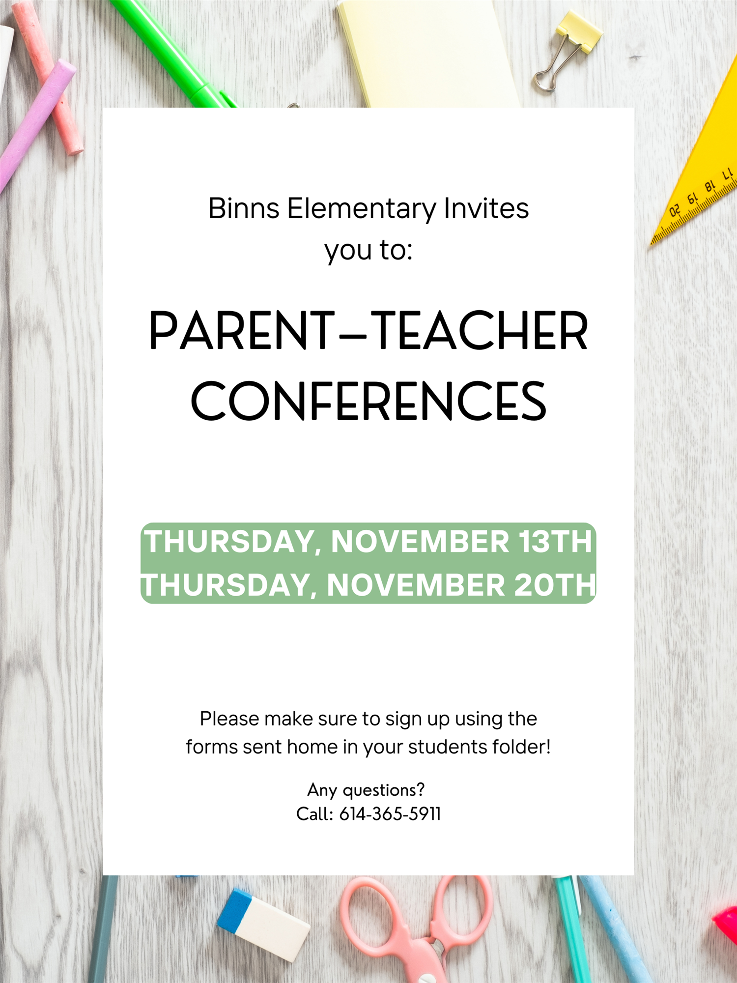 Parent Teacher Conferences 11/13 and 11/20
